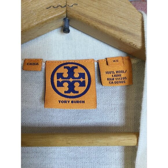 Tory Burch Button Front Cardigan Sweater Long Sleeves V Neck Beige XS - Picture 3 of 6